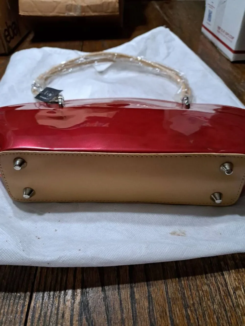 New Beijo Over the Moon Red Berry Tan Purse Handbag Shoulder Bag Pocket Book